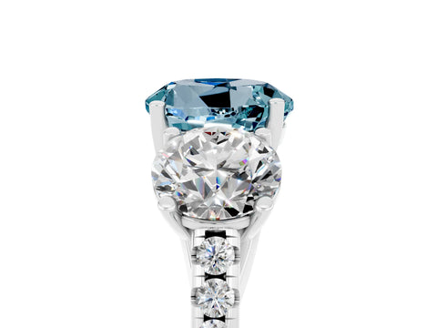 White gold Three-Stone Round Cut Aquamarine Ring with Pavé Band and Prong Setting_17