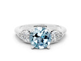 White gold Three-Stone Round Cut Aquamarine Ring with Pear Side Stones and Four-Prong Setting_24