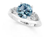 White gold Three-Stone Round Cut Aquamarine Ring with Pear Side Stones and Four-Prong Setting_25