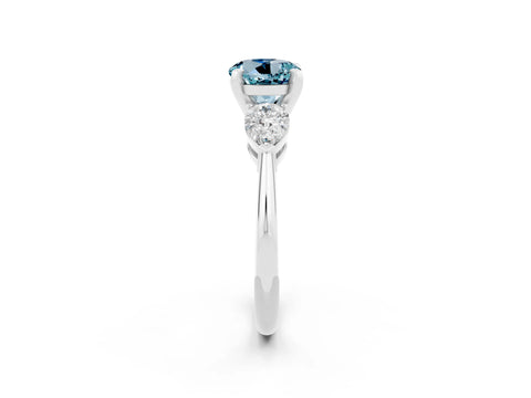 White gold Three-Stone Round Cut Aquamarine Ring with Pear Side Stones and Four-Prong Setting_26