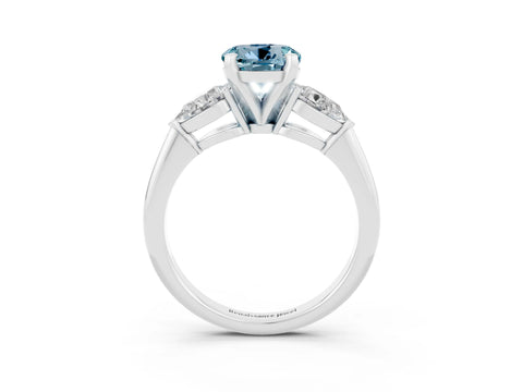 White gold Three-Stone Round Cut Aquamarine Ring with Pear Side Stones and Four-Prong Setting_27