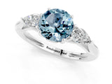 White gold Three-Stone Round Cut Aquamarine Ring with Pear  Side Stones in Four-Prong Setting_13