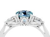 White gold Three-Stone Round Cut Aquamarine Ring with Pear  Side Stones in Four-Prong Setting_16