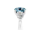 White gold Three-Stone Round Cut Aquamarine Ring with Pear  Side Stones in Four-Prong Setting_17