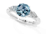 White gold Three-Stone Round Cut Aquamarine Ring with Pear  Side Stones in Four-Prong Setting_49
