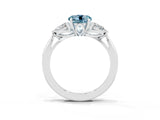 White gold Three-Stone Round Cut Aquamarine Ring with Pear  Side Stones in Four-Prong Setting_51