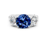White gold Three-Stone Round Cut Blue Sapphire Braided Band Ring with Four-Prong Setting_12