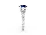 White gold Three-Stone Round Cut Blue Sapphire Braided Band Ring with Four-Prong Setting_14