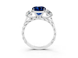 White gold Three-Stone Round Cut Blue Sapphire Braided Band Ring with Four-Prong Setting_15
