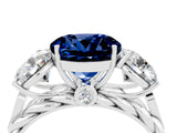 White gold Three-Stone Round Cut Blue Sapphire Braided Band Ring with Four-Prong Setting_16