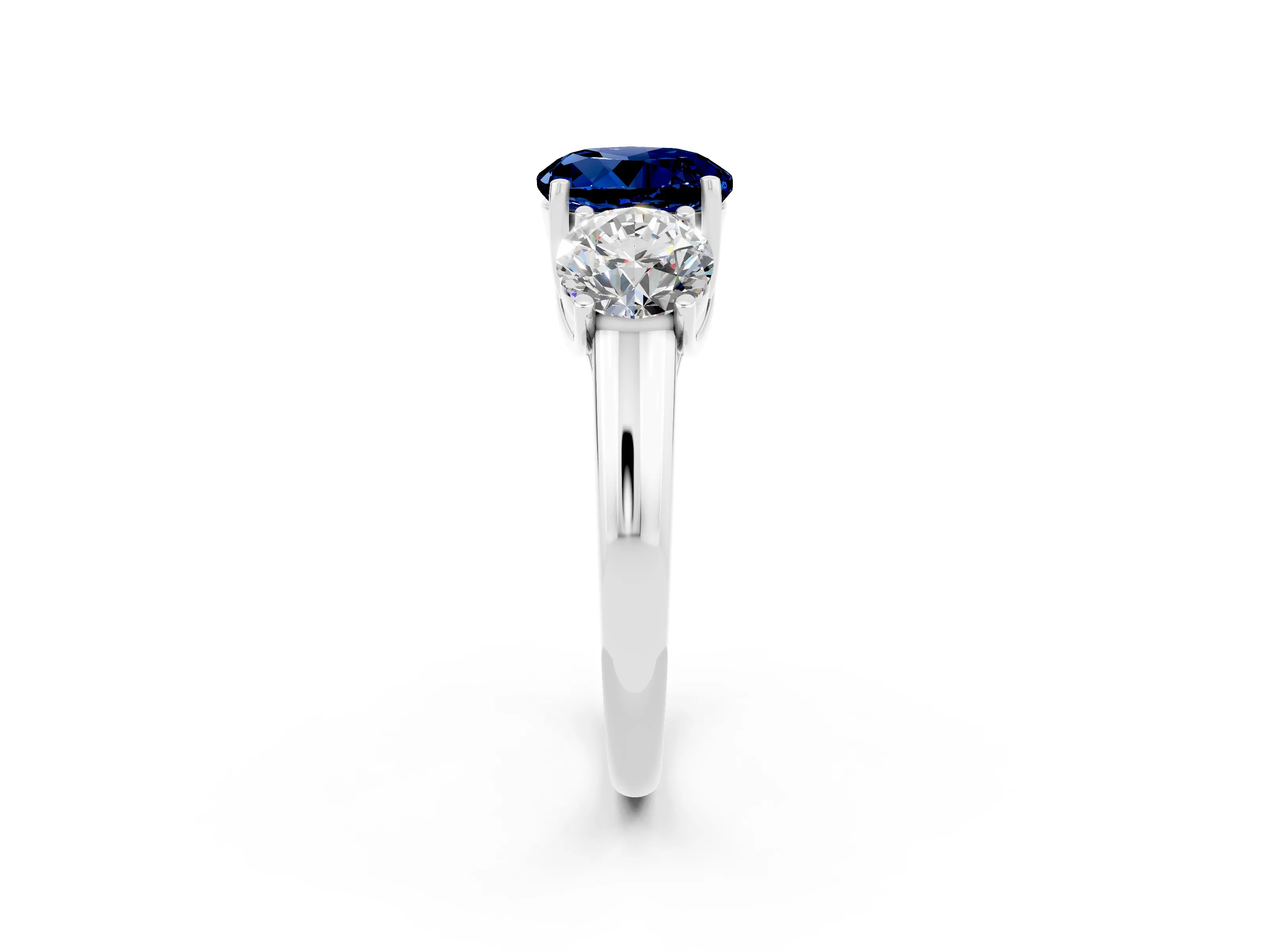 White gold Three-Stone Round Cut Blue Sapphire Engagement Ring with Prong Setting_2