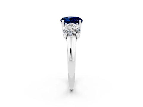 White gold Three-Stone Round Cut Blue Sapphire Engagement Ring with Prong Setting_2