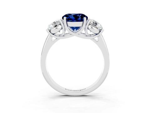 White gold Three-Stone Round Cut Blue Sapphire Engagement Ring with Prong Setting_3