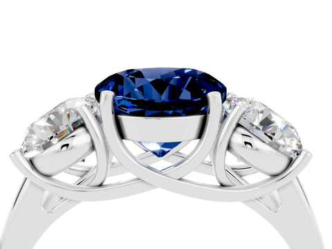 White gold Three-Stone Round Cut Blue Sapphire Engagement Ring with Prong Setting_4