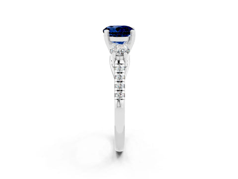 White gold Three-Stone Round Cut Blue Sapphire Pavé Band with Four-Prong Setting_2
