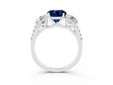 White gold Three-Stone Round Cut Blue Sapphire Ring with Pavé Band and Prong Setting_15