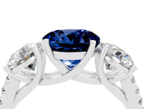 White gold Three-Stone Round Cut Blue Sapphire Ring with Pavé Band and Prong Setting_16