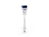 White gold Three-Stone Round Cut Blue Sapphire Ring with Pear Side Stones and Four-Prong Setting_22