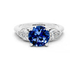 White gold Three-Stone Round Cut Blue Sapphire Ring with Pear Side Stones and Four-Prong Setting_24