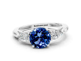 White gold Three-Stone Round Cut Blue Sapphire Ring with Pear  Side Stones in Four-Prong Setting_12