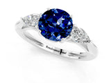 White gold Three-Stone Round Cut Blue Sapphire Ring with Pear  Side Stones in Four-Prong Setting_13