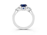 White gold Three-Stone Round Cut Blue Sapphire Ring with Pear  Side Stones in Four-Prong Setting_15