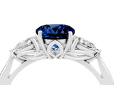 White gold Three-Stone Round Cut Blue Sapphire Ring with Pear  Side Stones in Four-Prong Setting_16