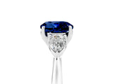 White gold Three-Stone Round Cut Blue Sapphire Ring with Pear  Side Stones in Four-Prong Setting_17