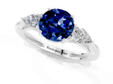White gold Three-Stone Round Cut Blue Sapphire Ring with Pear  Side Stones in Four-Prong Setting_49