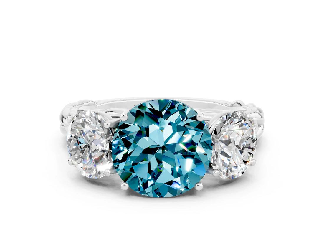 White gold Three-Stone Round Cut Blue Topaz Braided Band Ring with Four-Prong Setting_12