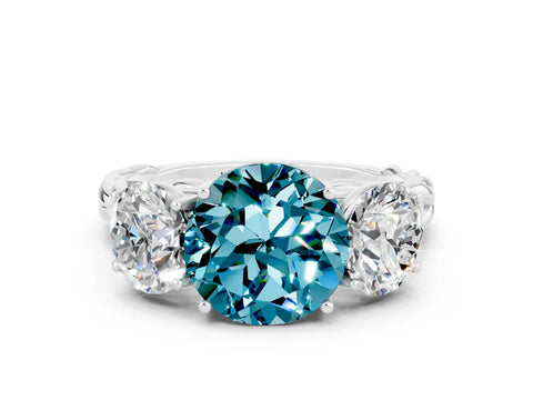 White gold Three-Stone Round Cut Blue Topaz Braided Band Ring with Four-Prong Setting_12