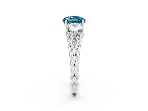 White gold Three-Stone Round Cut Blue Topaz Braided Band Ring with Four-Prong Setting_14