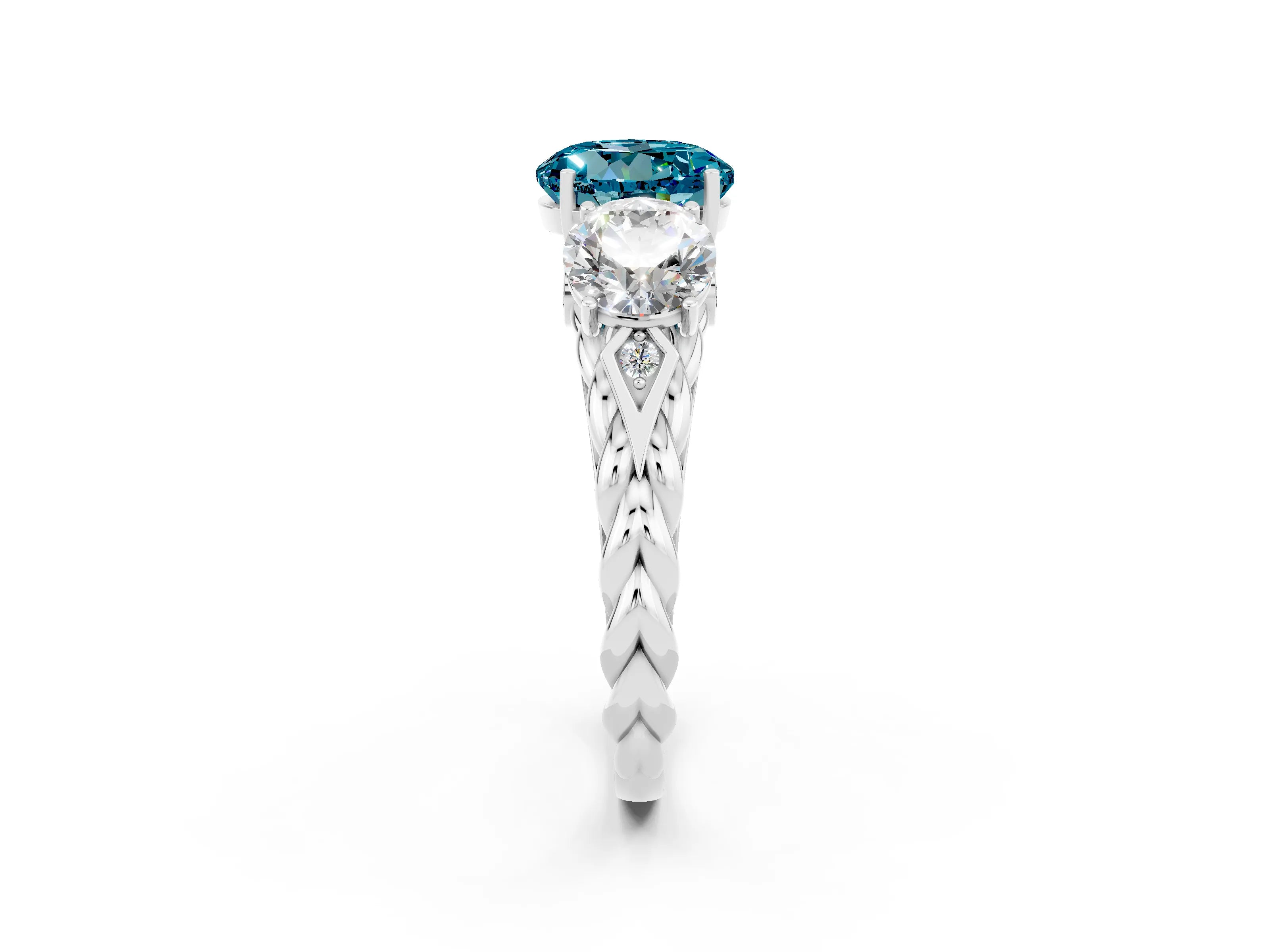 White gold Three-Stone Round Cut Blue Topaz Braided Band Ring with Four-Prong Setting_14