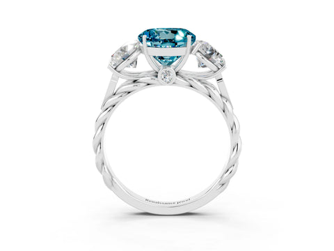 White gold Three-Stone Round Cut Blue Topaz Braided Band Ring with Four-Prong Setting_15