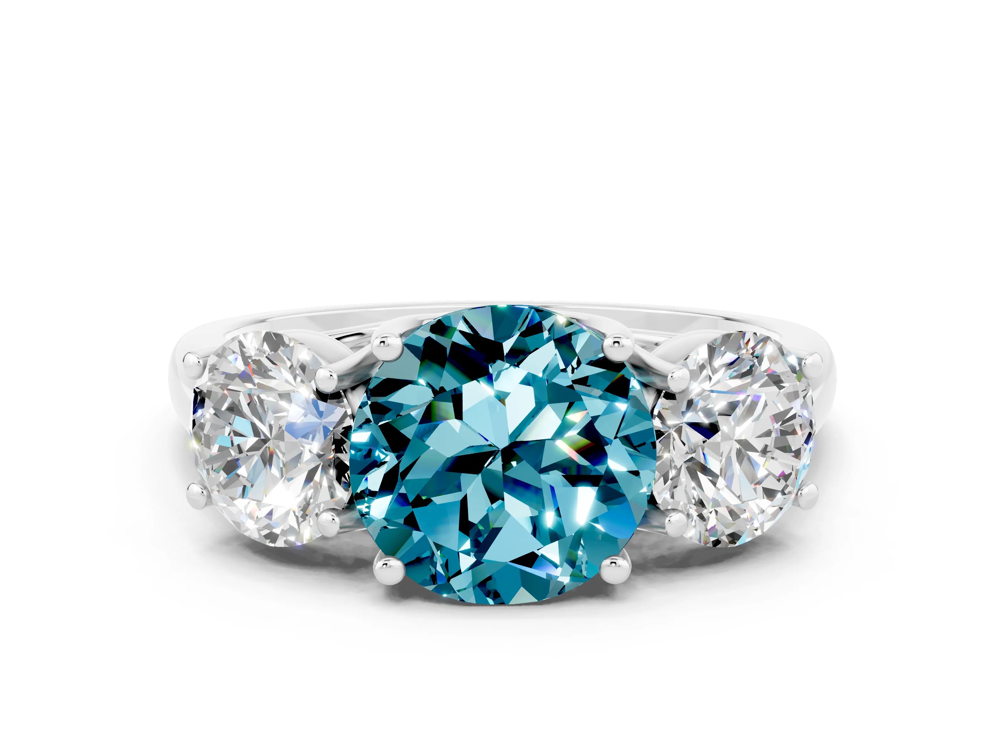 White gold Three-Stone Round Cut Blue Topaz Engagement Ring with Prong Setting