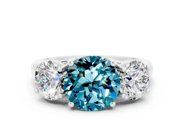 Platinum Three-Stone Round Cut Blue Topaz Engagement Ring with Prong Setting
