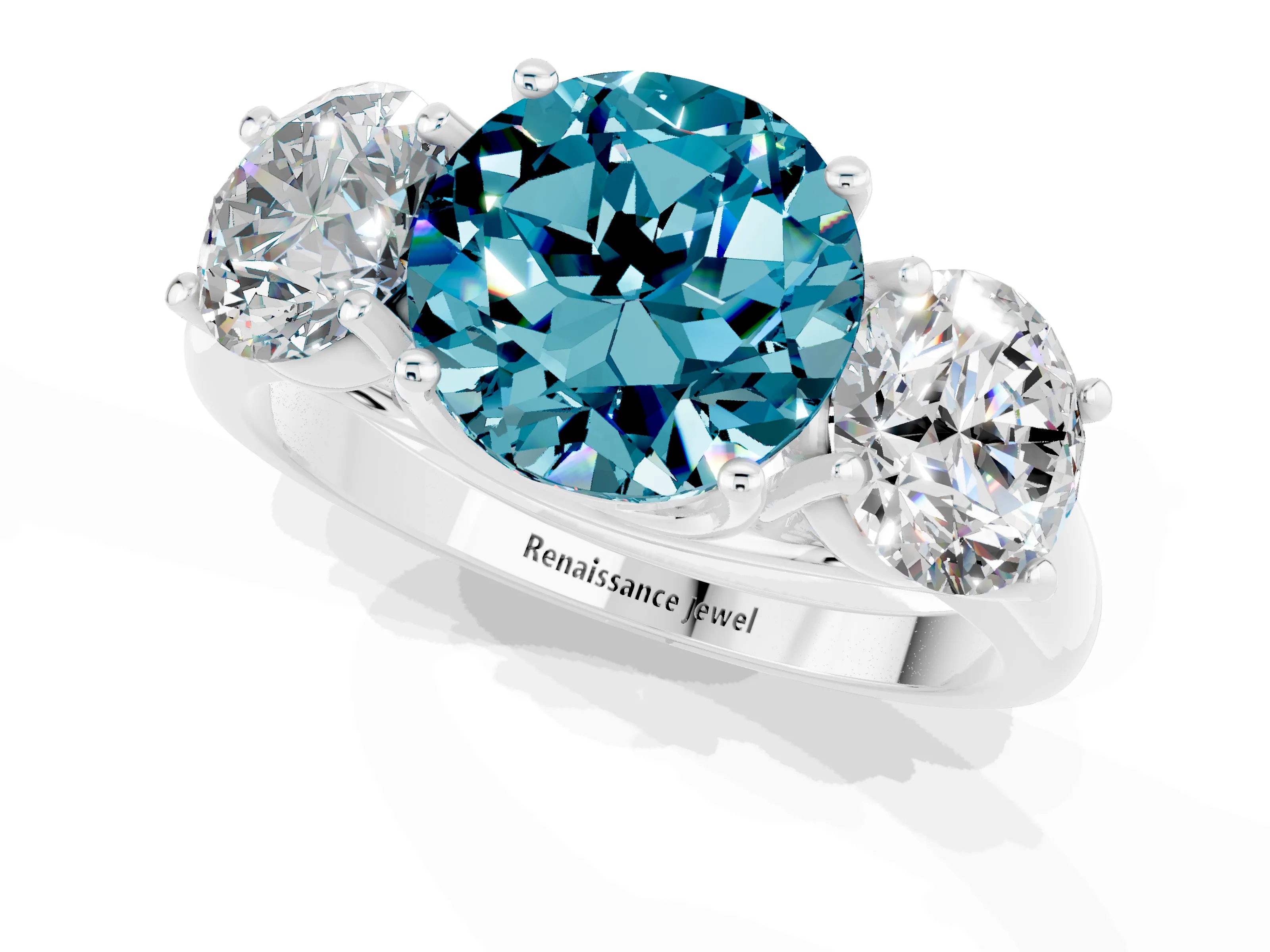 White gold Three-Stone Round Cut Blue Topaz Engagement Ring with Prong Setting_1