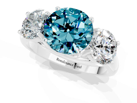 White gold Three-Stone Round Cut Blue Topaz Engagement Ring with Prong Setting_1