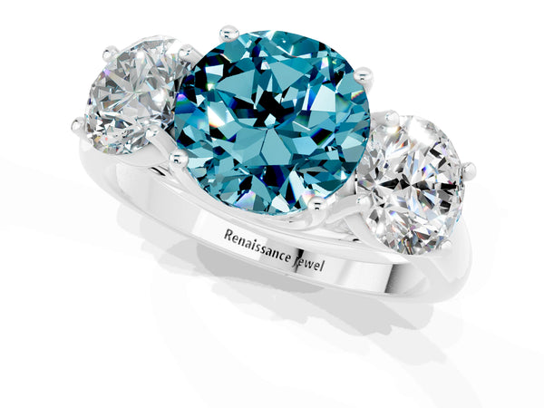 White gold Three-Stone Round Cut Blue Topaz Engagement Ring with Prong Setting