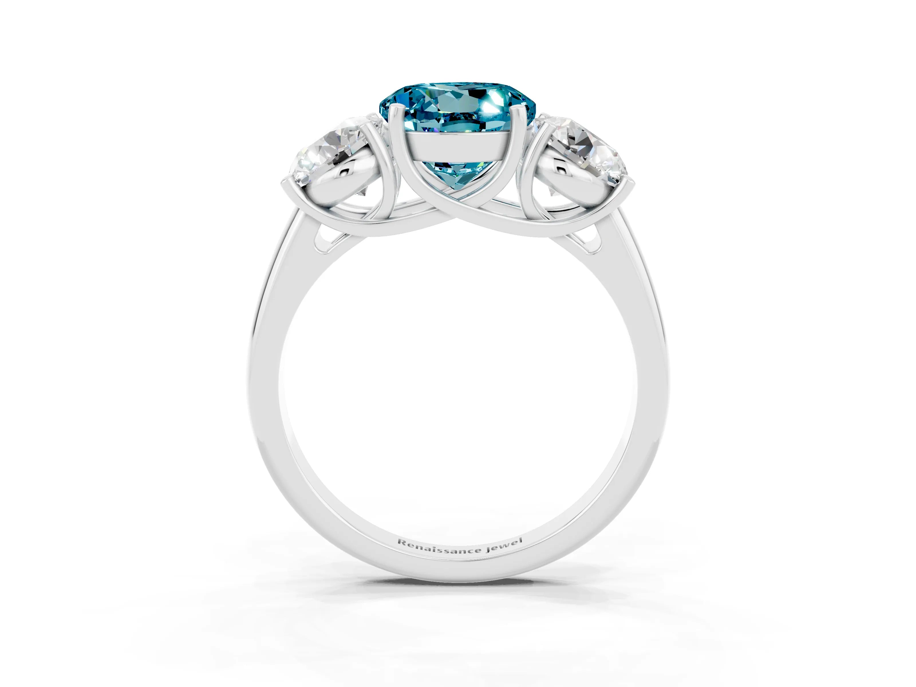 White gold Three-Stone Round Cut Blue Topaz Engagement Ring with Prong Setting_3