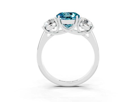 White gold Three-Stone Round Cut Blue Topaz Engagement Ring with Prong Setting_3