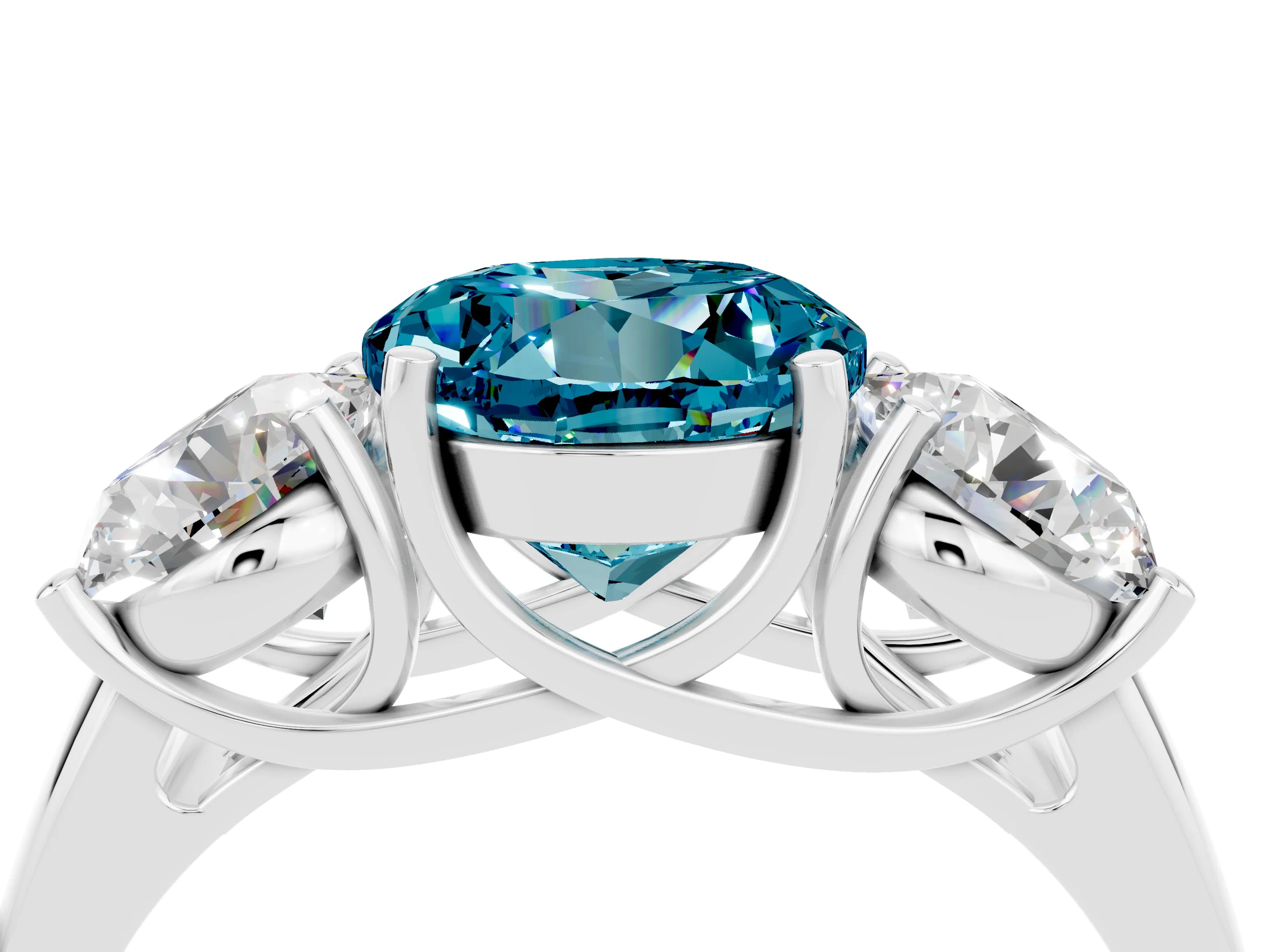 White gold Three-Stone Round Cut Blue Topaz Engagement Ring with Prong Setting_4