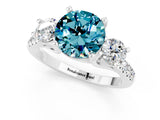 White gold Three-Stone Round Cut Blue Topaz Pavé Band with Four-Prong Setting_1