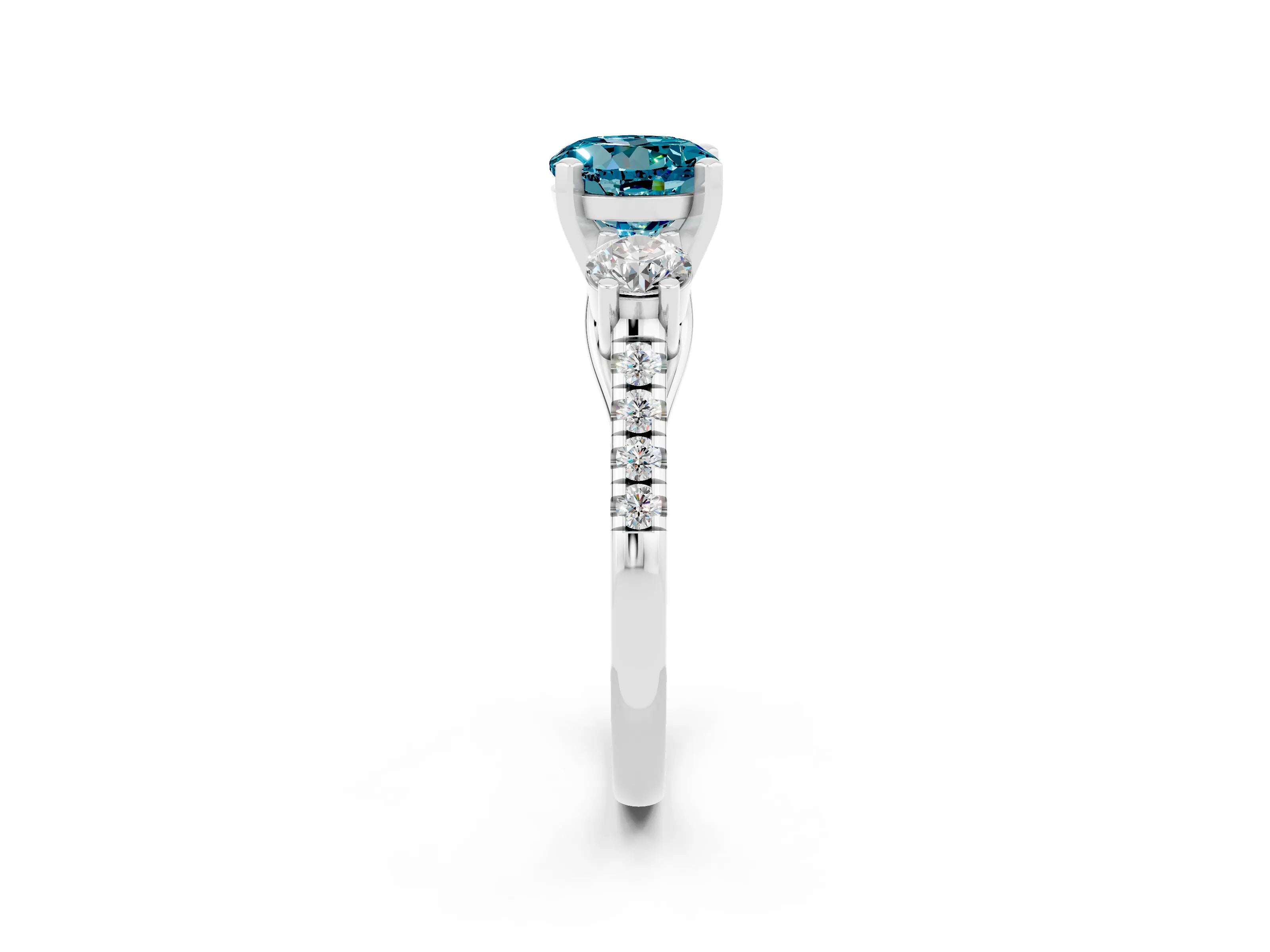 White gold Three-Stone Round Cut Blue Topaz Pavé Band with Four-Prong Setting_2