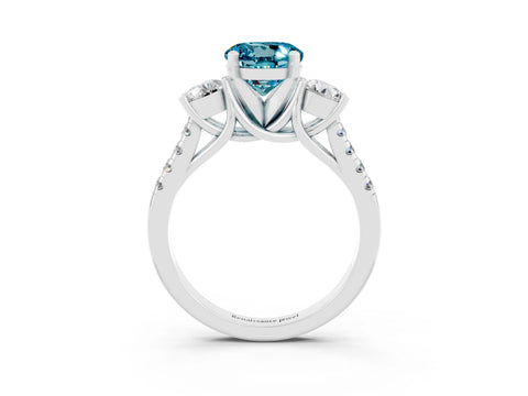 White gold Three-Stone Round Cut Blue Topaz Pavé Band with Four-Prong Setting_3