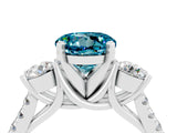 White gold Three-Stone Round Cut Blue Topaz Pavé Band with Four-Prong Setting_4