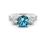 White gold Three-Stone Round Cut Blue Topaz Pavé Band with Four-Prong Setting