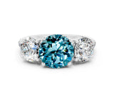 White gold Three-Stone Round Cut Blue Topaz Ring with Pavé Band and Prong Setting_12