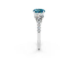 White gold Three-Stone Round Cut Blue Topaz Ring with Pavé Band and Prong Setting_14