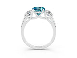White gold Three-Stone Round Cut Blue Topaz Ring with Pavé Band and Prong Setting_15